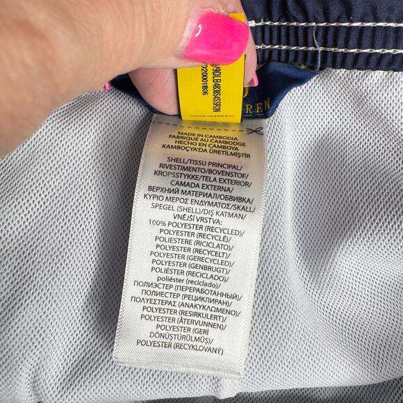 Polo Ralph Lauren Youth Boys' XL (18-20) Swim Trunks Navy Orange Stripes Pockets - Picture 9 of 14